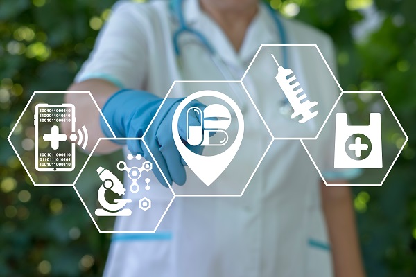 Clinician pointing to icons of health services